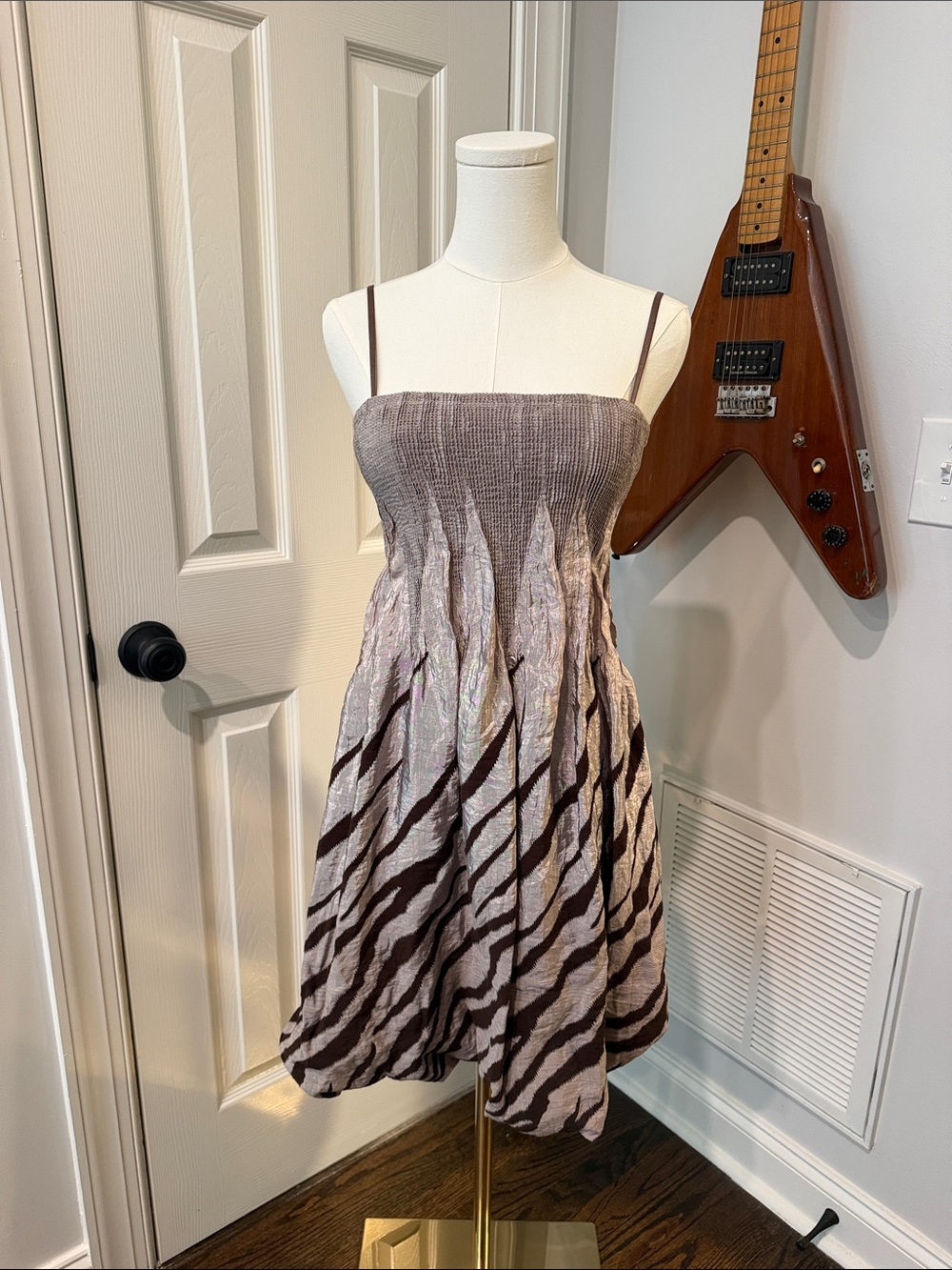 Jodi Kristopher Lilac and Dark Brown Zebra-Pattern Midi Dress
